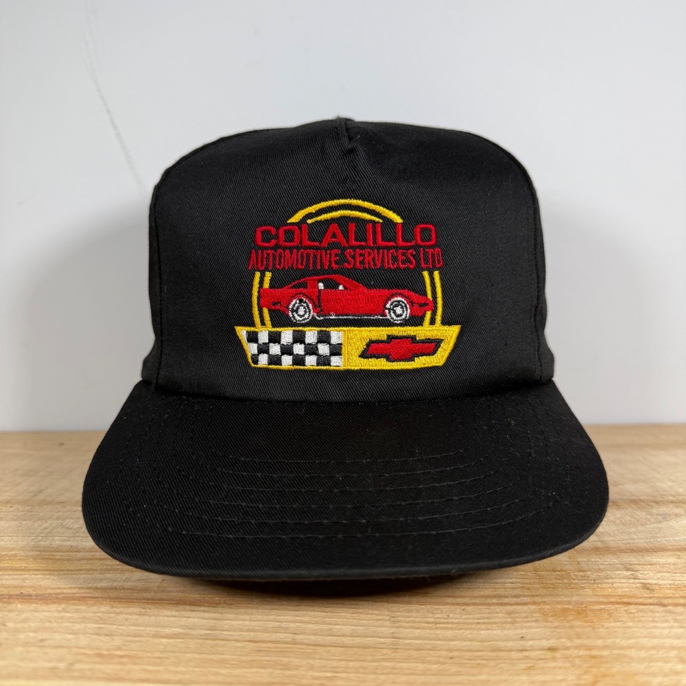 Chevrolet Automotive Snapback Hat Mens OSFM Black Vintage 90s Embroidered Chevy